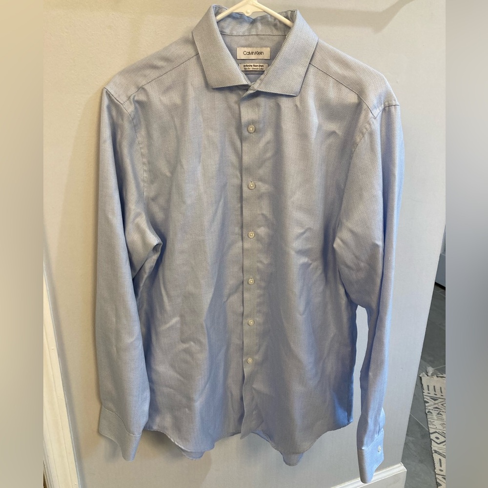 Calvin Klein Infinite Non-Iron‎ Blue Men's Large Slim fit long sleeve button up